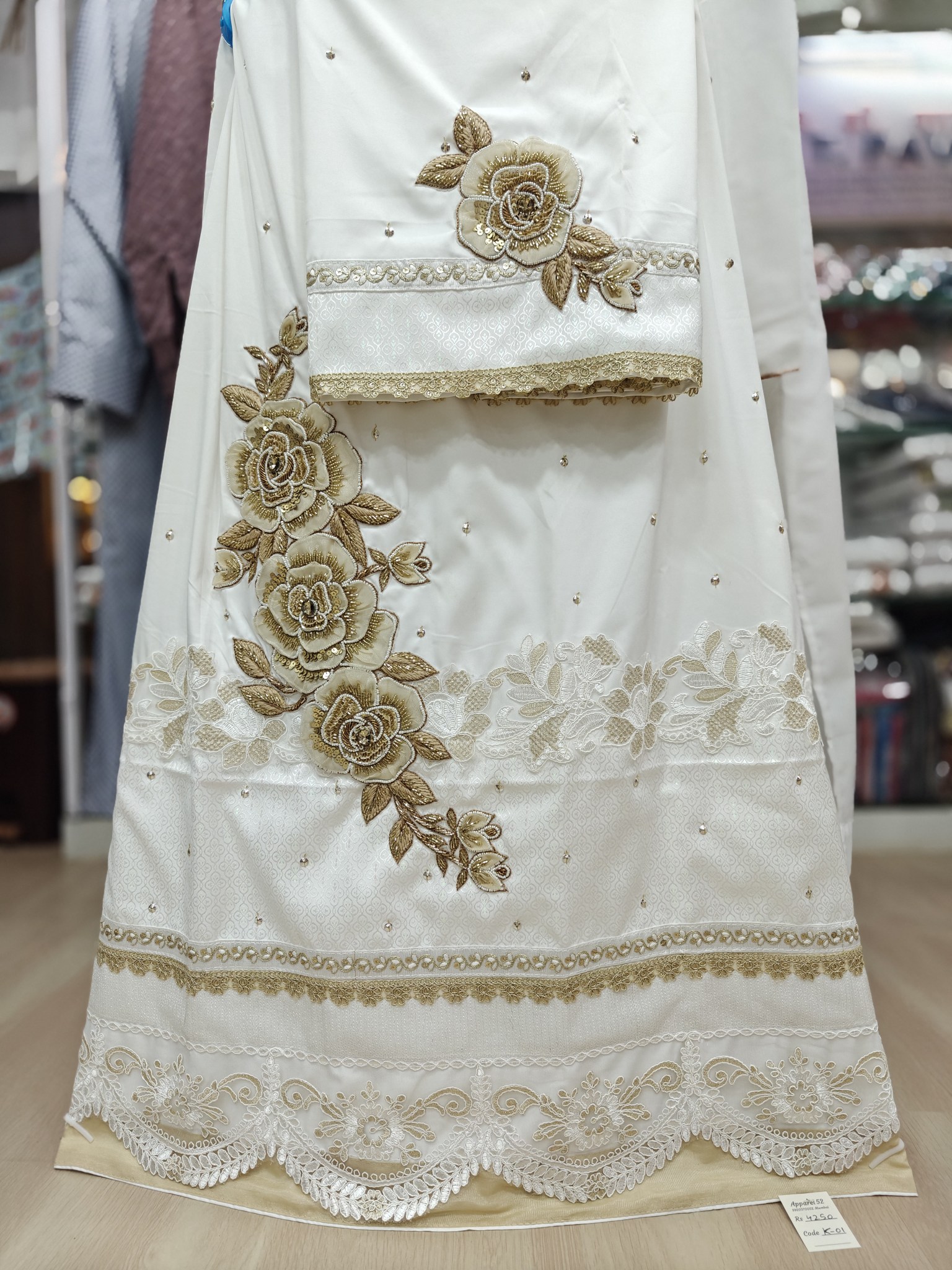  Flower Bunch Patch White Semi Bridal  Hand Work White Rida 